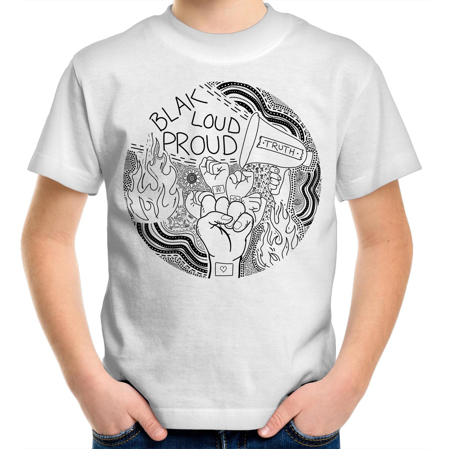 NAIDOC Week 2024 B&W Aboriginal Design Kids T-Shirt