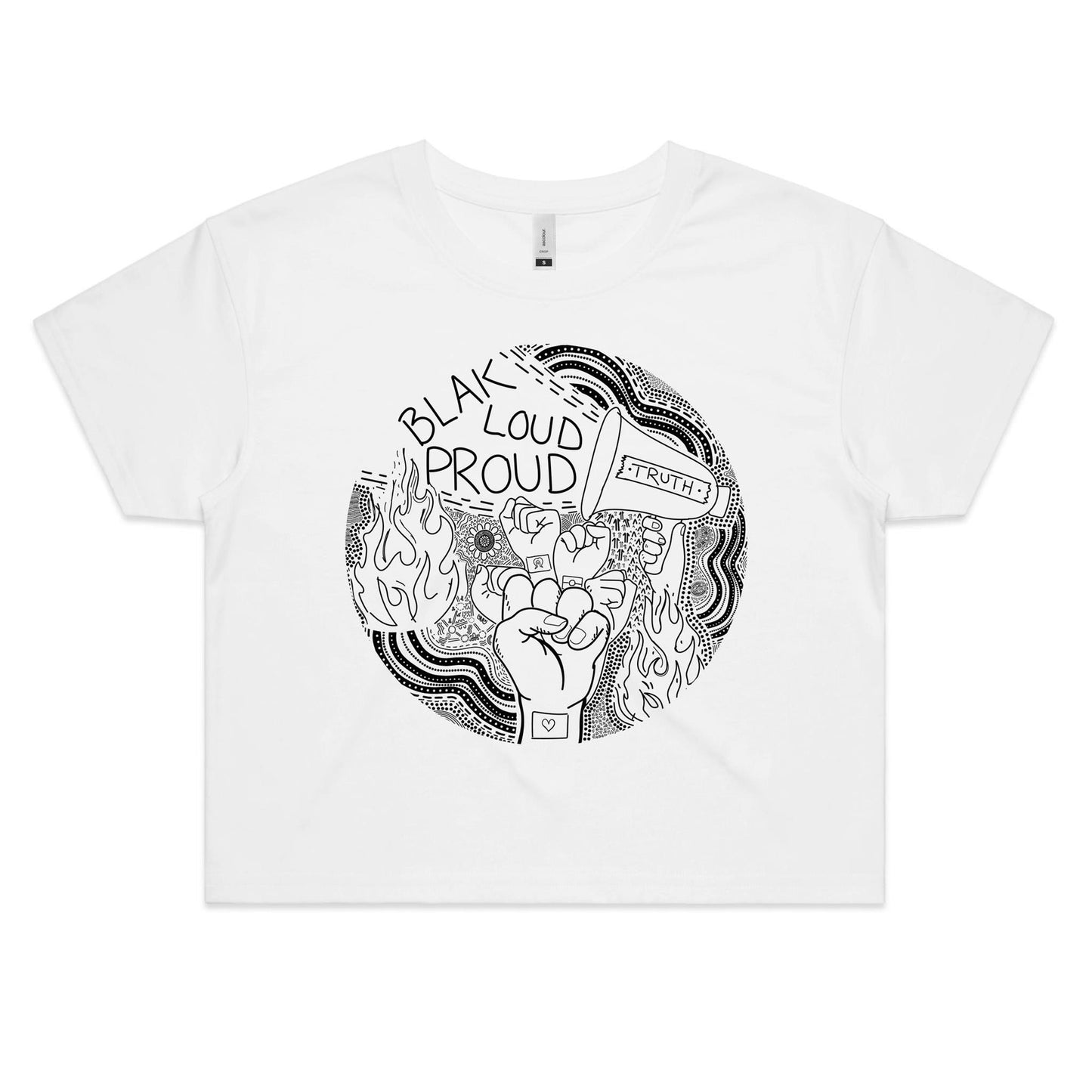 NAIDOC Week 2024 B&W Aboriginal Design Crop Tee