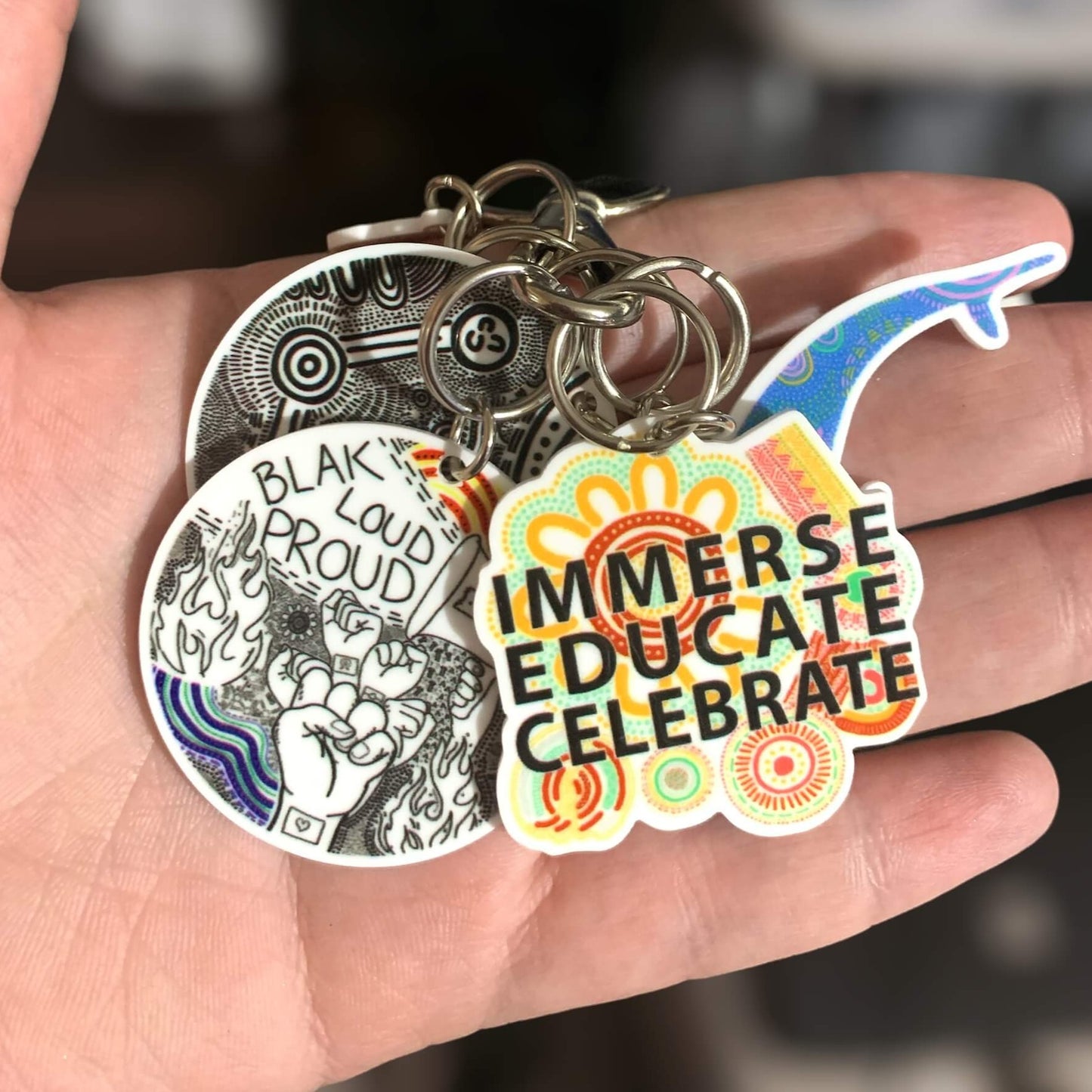 Immerse Educate Celebrate Aboriginal Design Planar - Keyring, Key fob, Lanyard, Badge