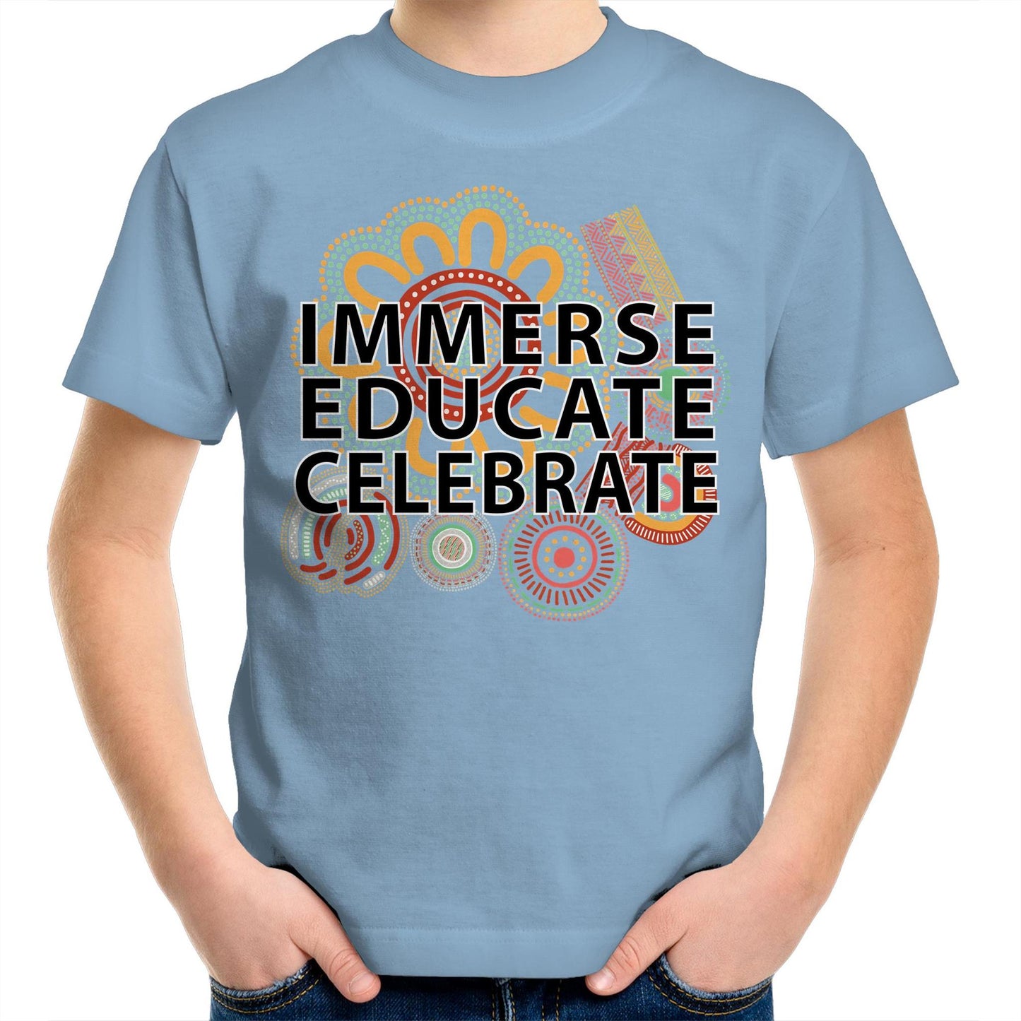 'Immerse, Educate, Celebrate' Aboriginal Design Kids T-Shirt