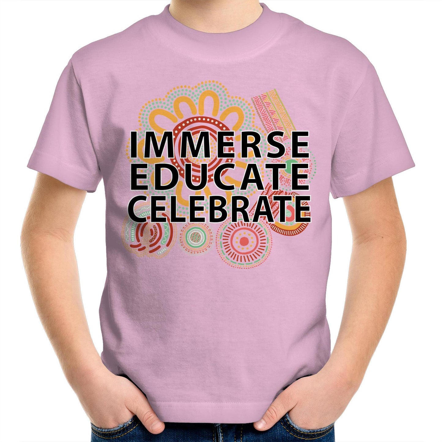 'Immerse, Educate, Celebrate' Aboriginal Design Kids T-Shirt